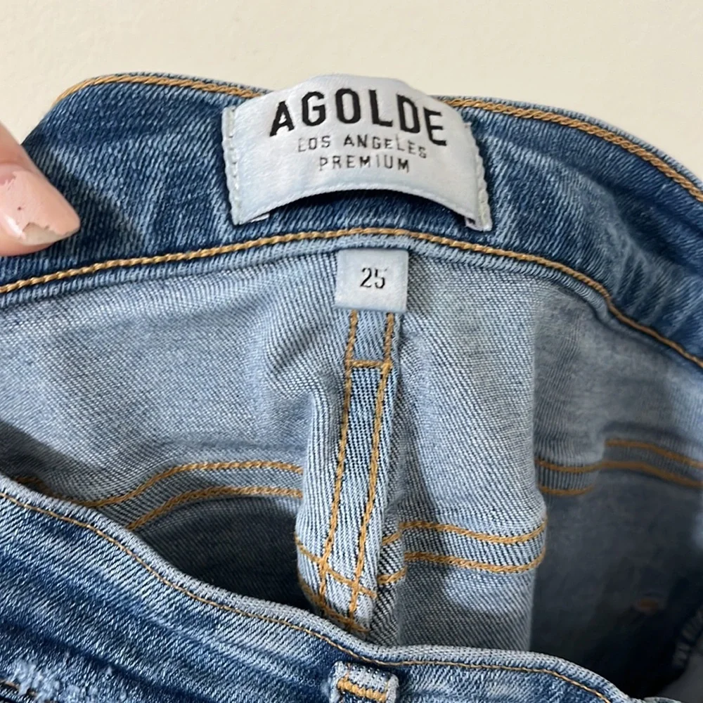 Agolde Medium Wash Distressed Sophie High Rise Skinny Denim Jeans Size 25 - Picture 10 of 11